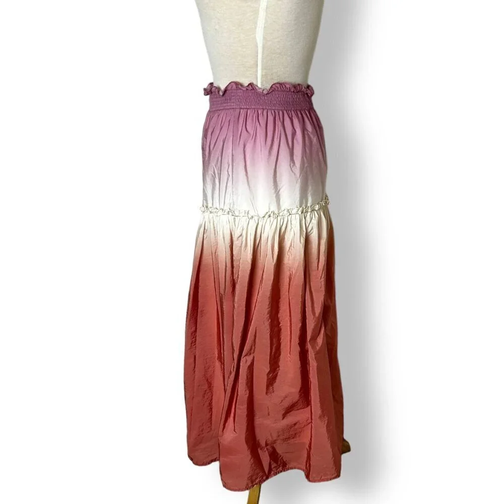 Sea New York Dip Dyed Ombre Orange Pink Taffeta Tiered Midi Skirt Zanna Sz 0